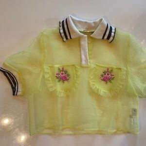 Luxury KLOSET Sheer Yellow Crop Polo Shirt